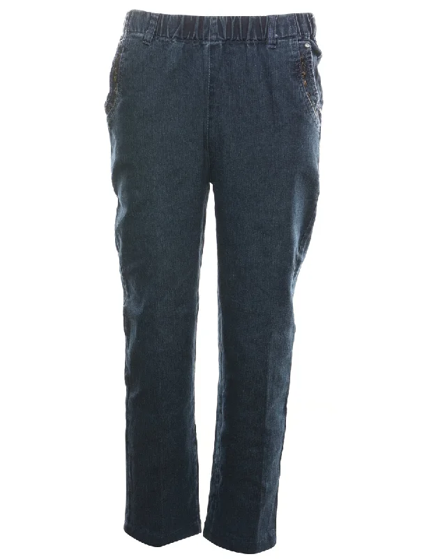 Dark Wash Casual Denim Trousers - W24 L27 Trousers Flared Retro