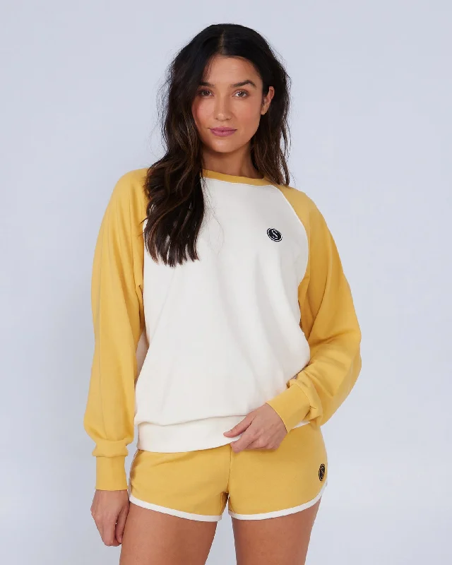 Salty Crew Women's "Set Sail" Crew Sweatshirt - Baked Yellow Hoodie with Color Block Contrast Stylish Salty Crew Women's "Set Sail" Crew Sweatshirt - Baked Yellow Hoodie with Color Block Contrast Stylish
