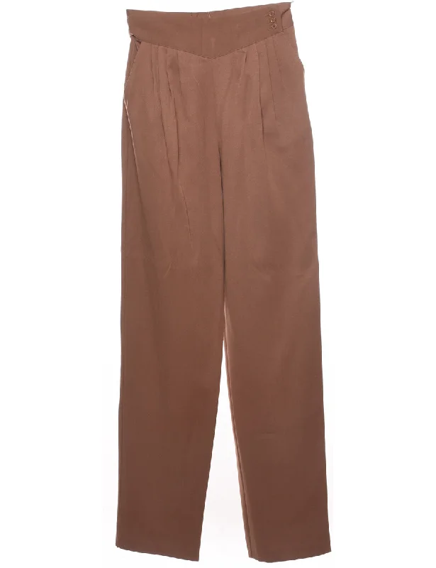 High Waist Light Brown Trousers - W27 L35 Trousers Bootcut Casual