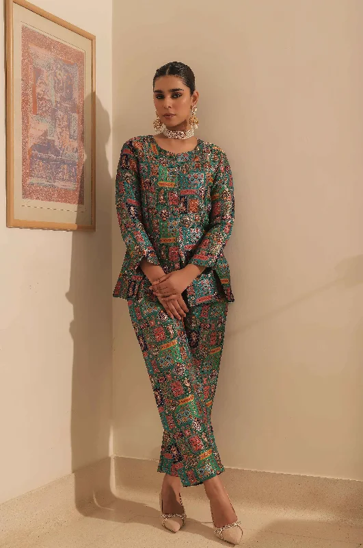 Teal Green Banarsi Brocade Blazer Set Women's Designer Suit