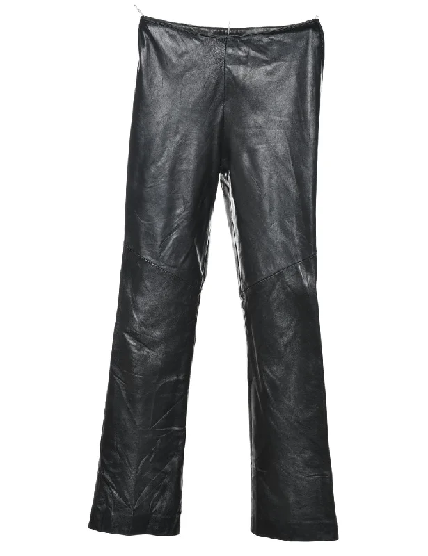 Black Classic Faux Leather Trousers - W26 L30 Trousers fashionable trendy