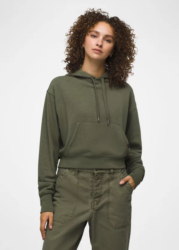 Cozy Up Crop Hoodie Rye Green Heather Hoodie with Emblem Brand Identity