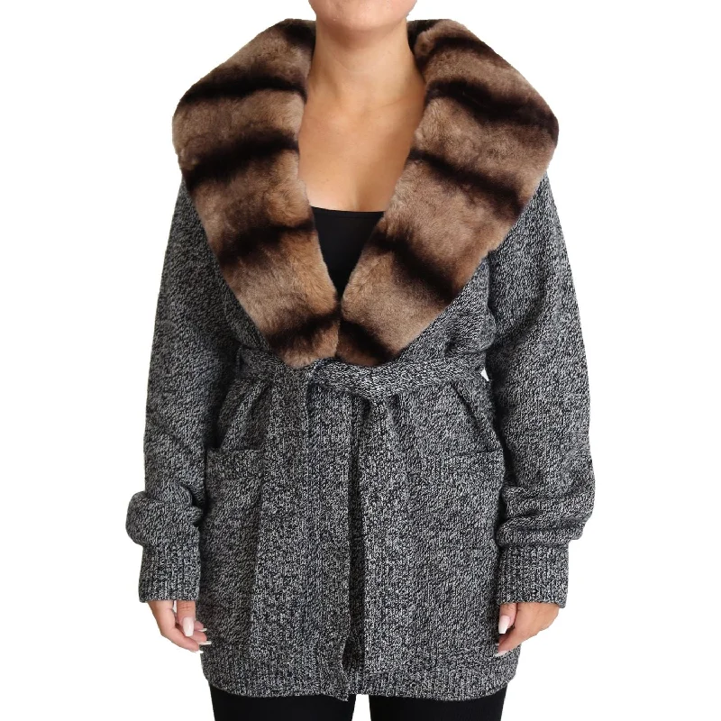 Dolce & Gabbana Elegant Cashmere Cardigan with Rabbit Fur Collar Neon metallic Matte