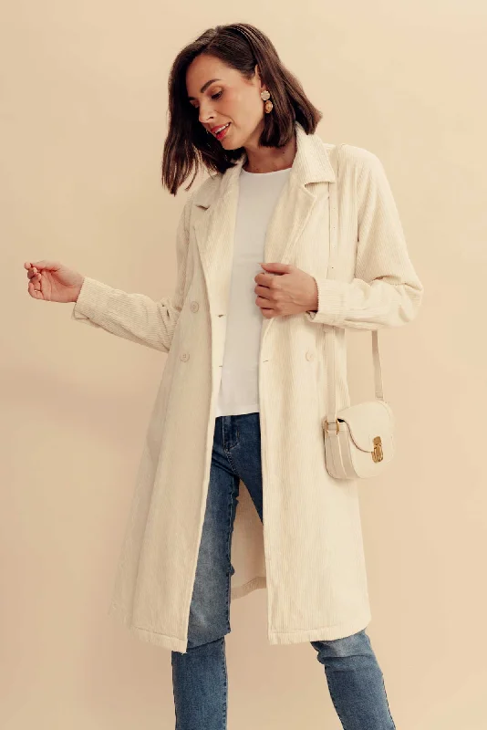 Pollux Cream Cotton Corduroy Coat Cardigan Sweater Pullover
