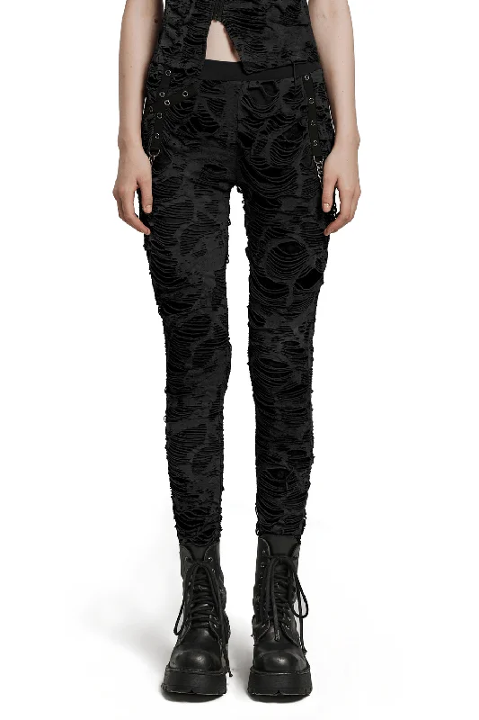Edgy Women's Chain Detail Ripped Skinny Trousers Trousers Striped Patterned