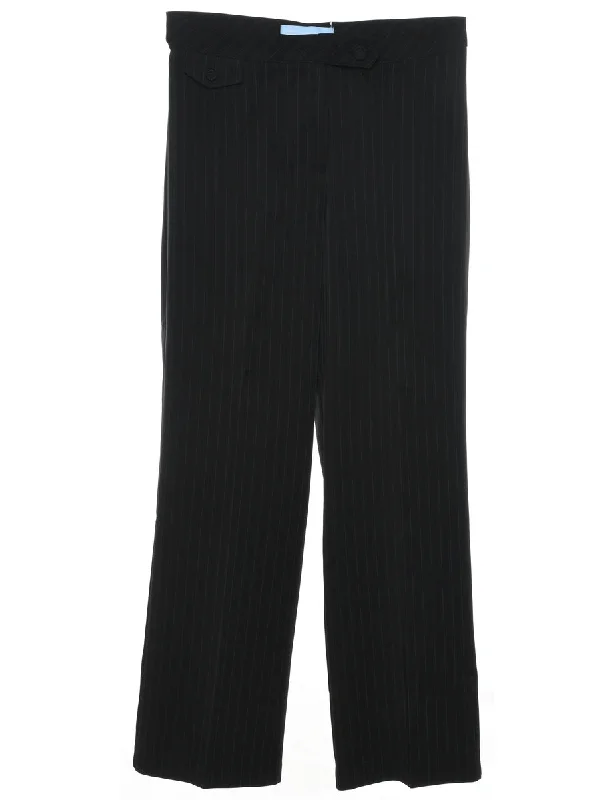 Pinstriped Black Classic Trousers - W32 L31 Trousers Low Rise Relaxed