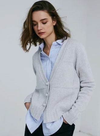 V Neck Cardigan W/ Pearl Buttons Herringbone Houndstooth Plaid