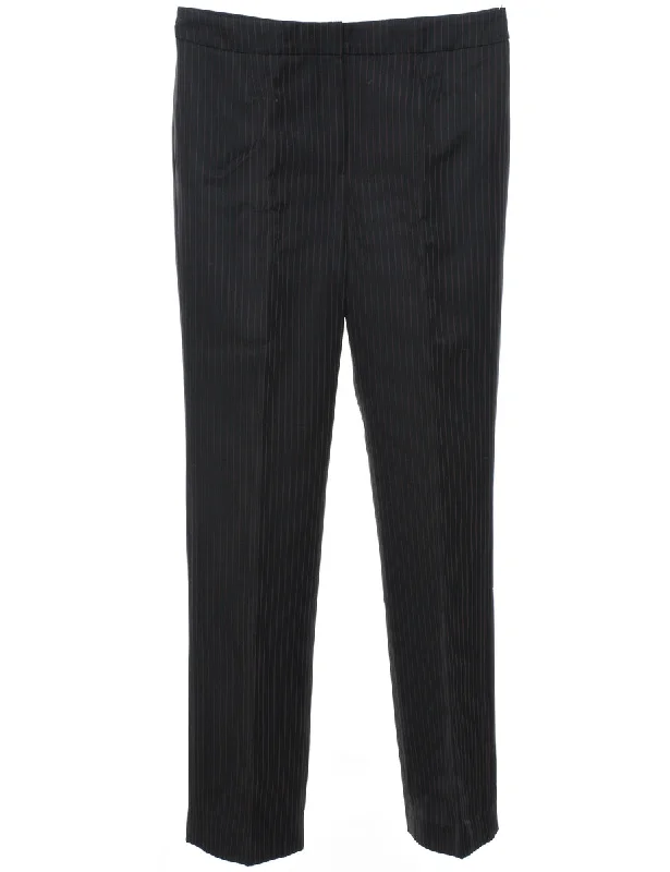 Black Classic Pinstriped Trousers - W32 L30 Trousers Evening Elegant