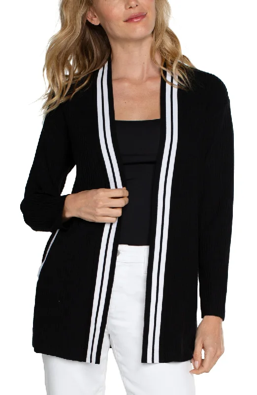 Open Front Cardigan Sweater (Liverpool) Toggled Drawstring Belted