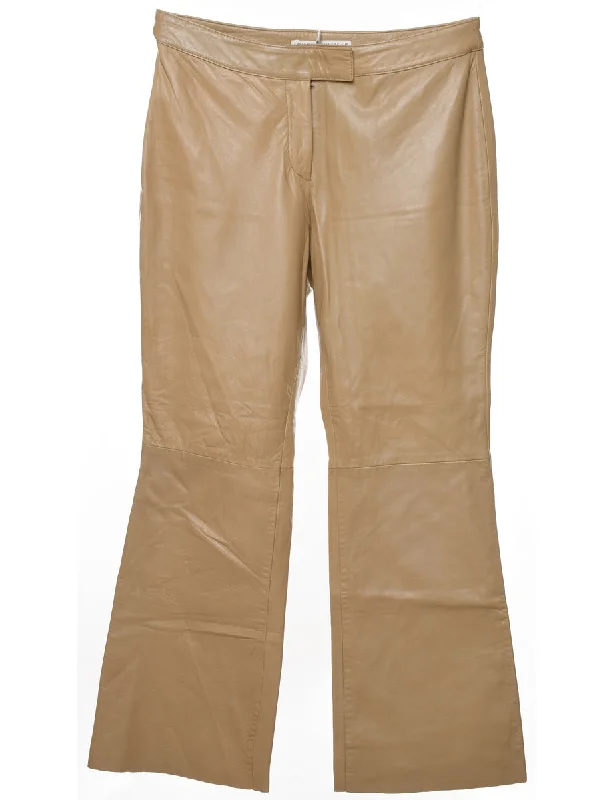 Tommy Hilfiger Light Brown Flared Leather Trousers - W32 L29 Trousers Canvas Durable