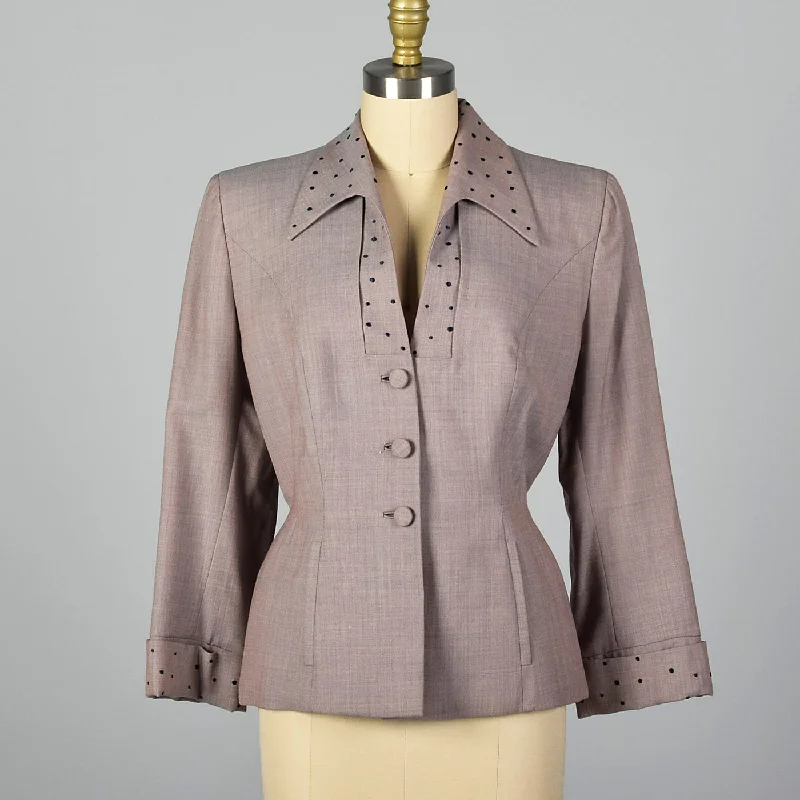 1950s Saks Fifth Avenue Edith Small Blazer with Polka Dot Details Women's Long Blazer