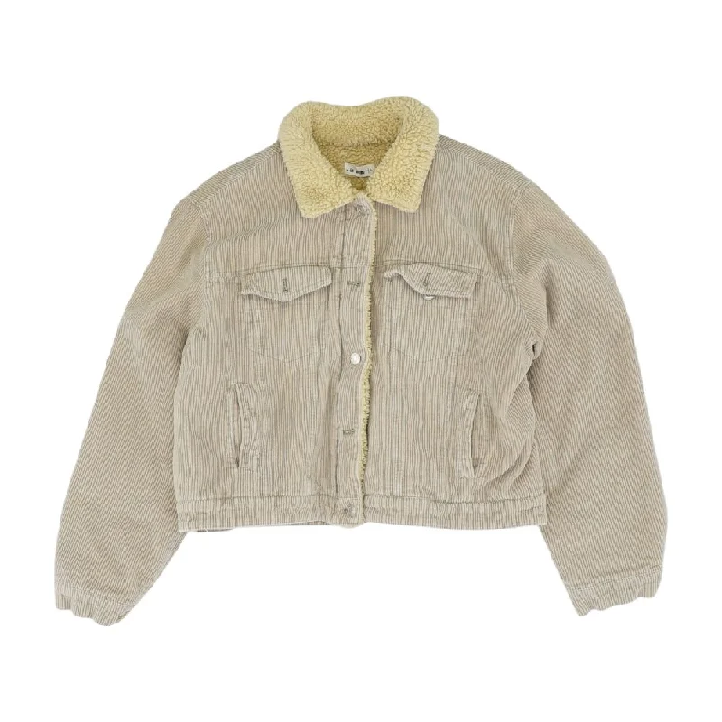 Beige Solid Coat Trim Padded Insulated