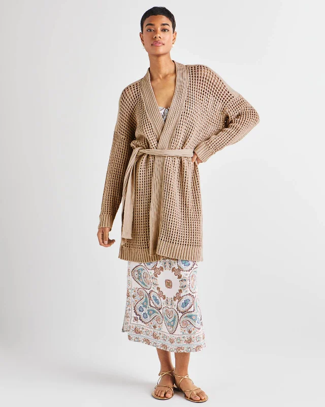 Joyce Open Knit Cardigan Cotton Fabric Linen Fabric Terry Fabric