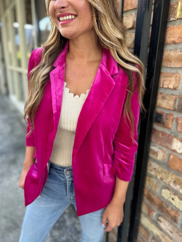 Ashley Velvet Blazer- Magenta Women's Classic Blazer