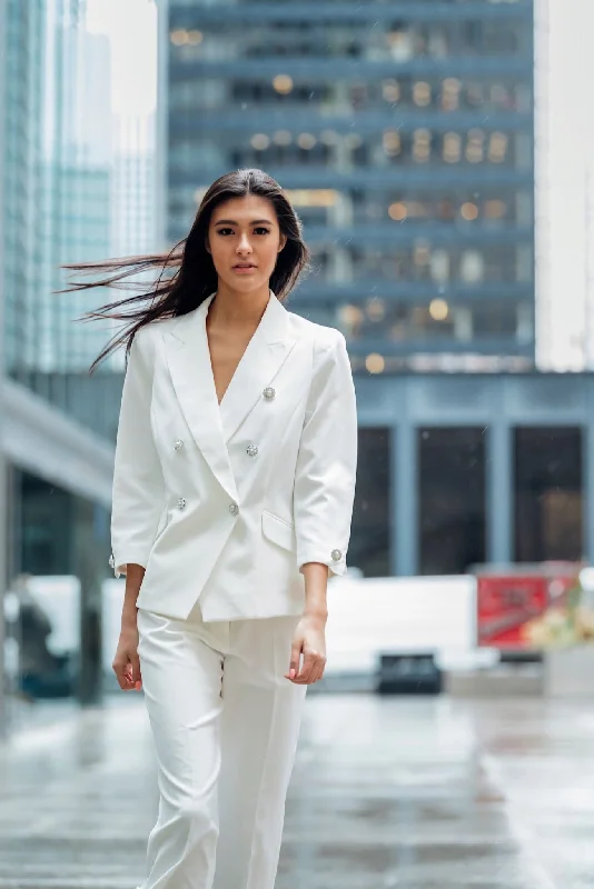Pearl Accented White Blazer Women's Unique Blazer