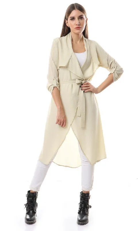 56516 Simple Solid Open Neckline Beige Cardigan Soft Cozy Warm