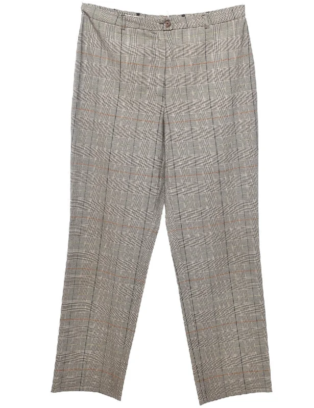Grey & Brown Tapered Dogtooth Check Trousers - W32 L30 Trousers stylish modern