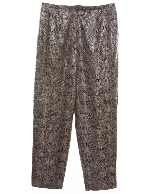 Snakeskin Pattern Brown Tapered Trousers - W32 L29 Trousers Harem Relaxed Fit