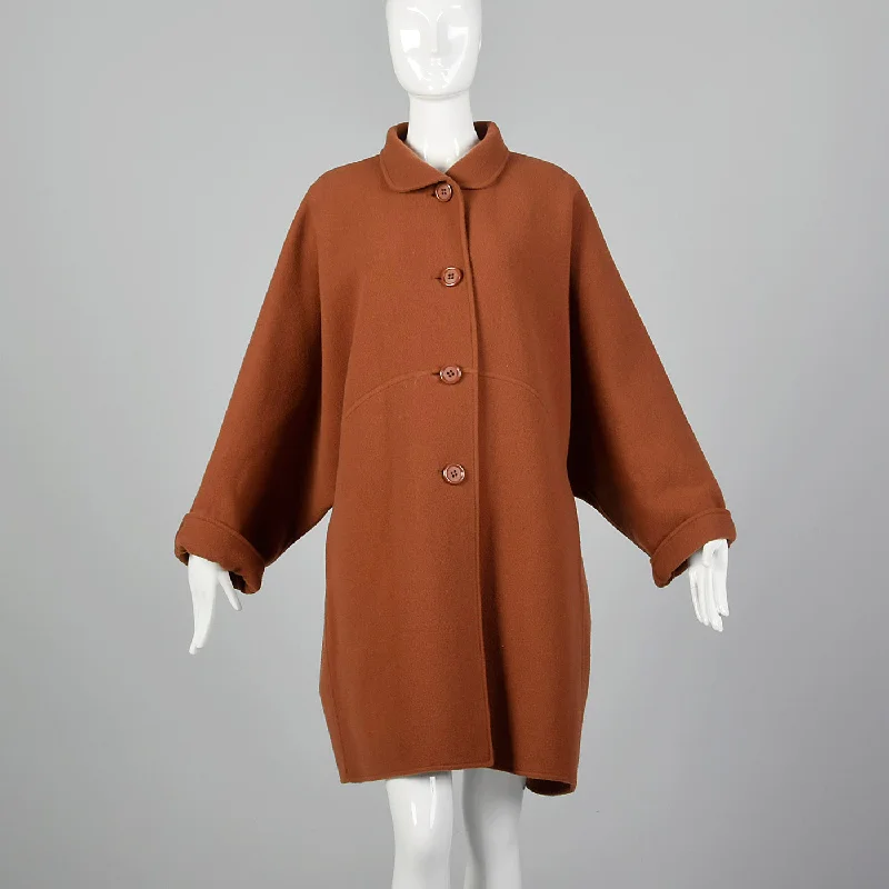1980s Oscar de la Renta Brown Oversized Coat Appliqued Beaded Sequined