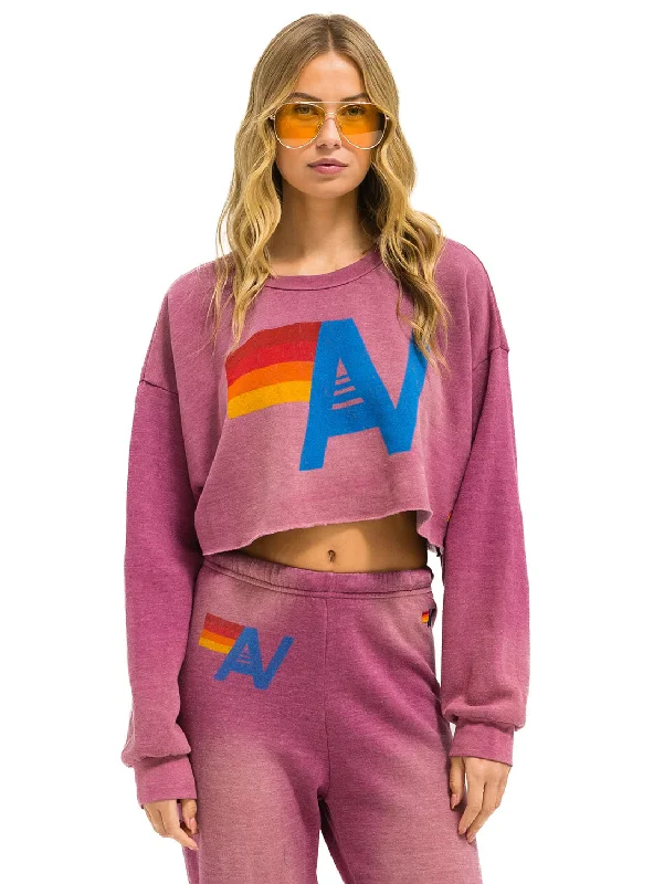 Vintage Logo Crop Crew Sweatshirt - Faded Berry Zip Hoodie Drawstring Kangaroo Pocket Vintage Logo Crop Crew Sweatshirt - Faded Berry Zip Hoodie Drawstring Kangaroo Pocket