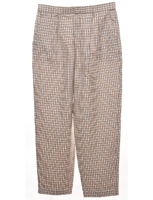 Checked Brown & White Tapered Trousers - W30 L30 Trousers Occasion Special