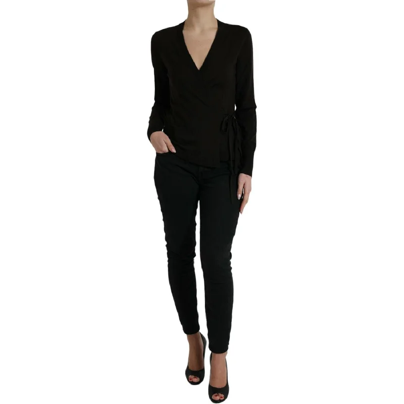 Dolce & Gabbana Elegant Black Virgin Wool Cardigan Velvet Chenille Corduroy