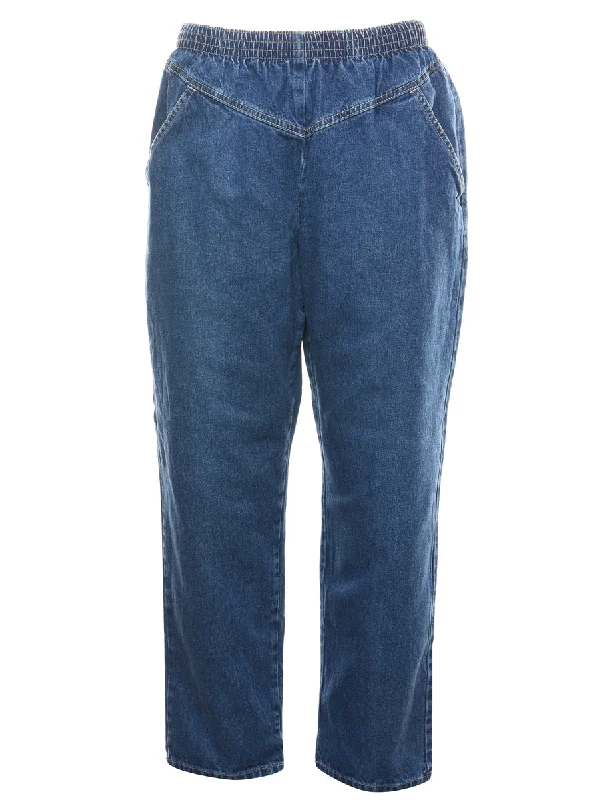 Medium Wash Casual Denim Trousers - W30 L28 Trousers Palazzo Wide Leg