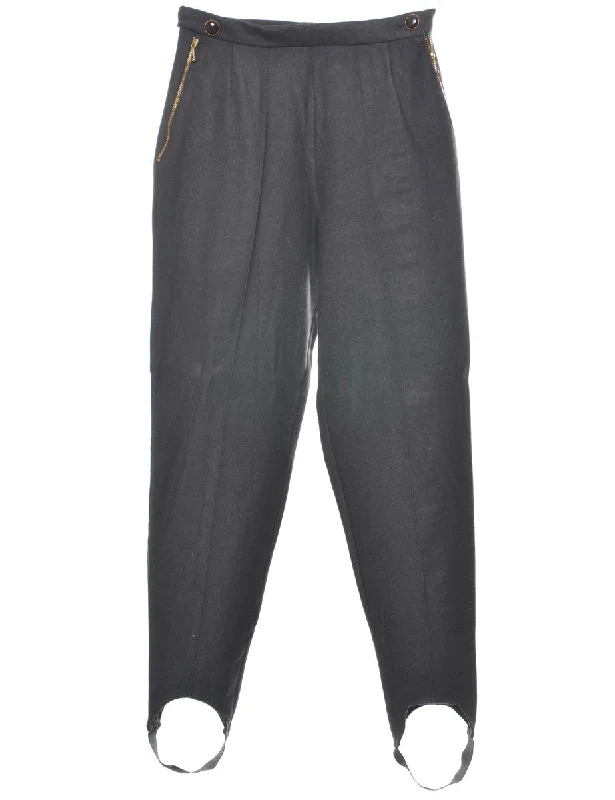 Black Tapered Stirrup Leg Trousers - W26 L32 Trousers Fleece Cozy