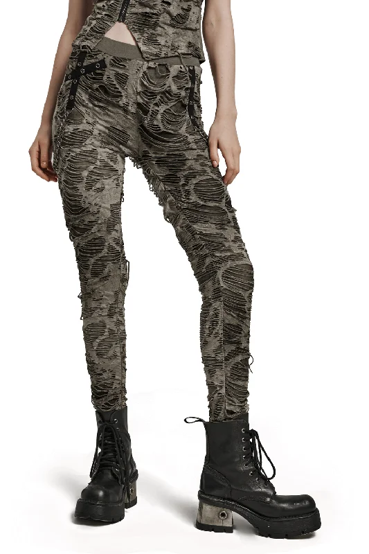 Female Ripped Skinny Trousers with Chain Detailing Trousers Plaid Checkered