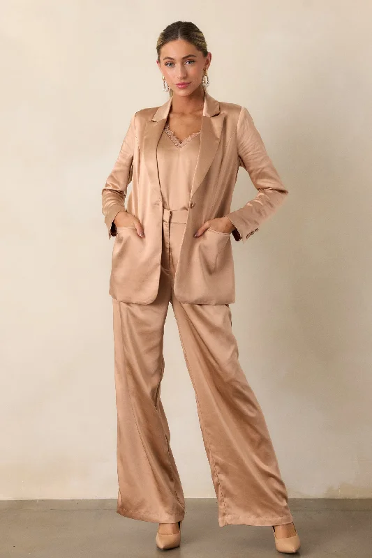 Going Places Light Copper Satin Blazer Women's Simple Jacket