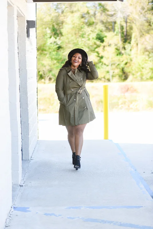 "Oh My Fall" Trench Coat (Olive) Solid Print Jacquard