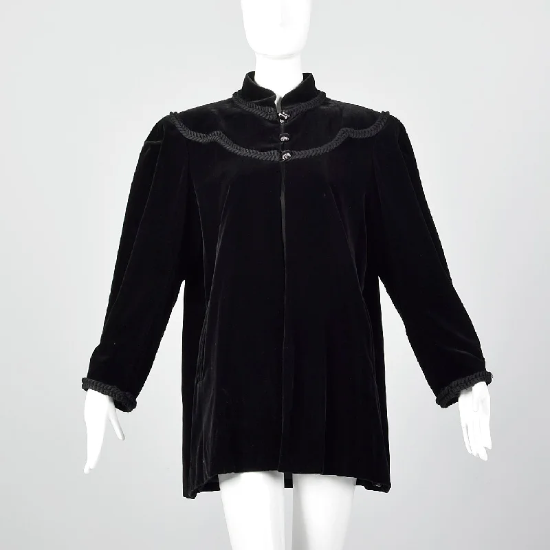 1980s Yves Saint Laurent Velvet Swing Coat Print Jacquard Embroidered