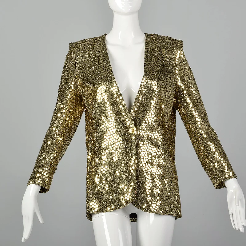 Medium Sonia Rykiel 1980s Gold Sequin Blazer Women's Navy Jacket