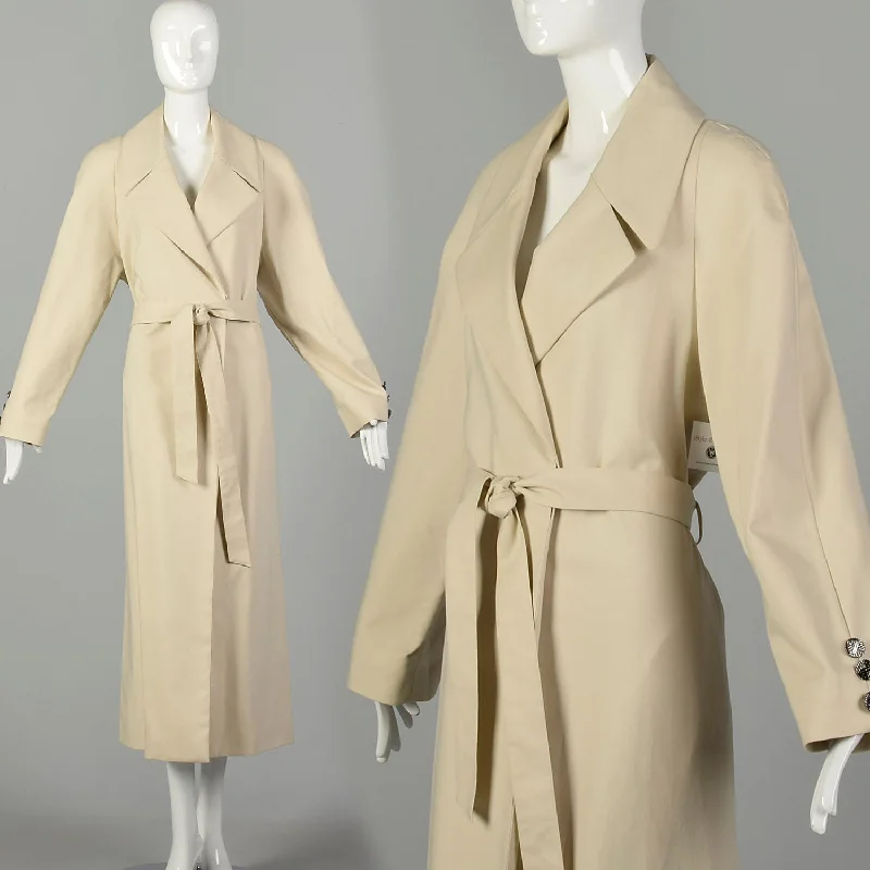 Large 2000s Trench Coat St. John Tan Maxi Tie Waist Designer Fleece Down Feather