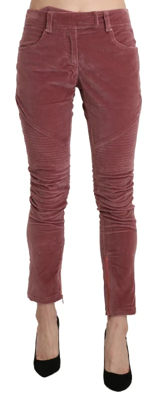 Chic Red Mid Waist Skinny Trousers Trousers Party Sparkling