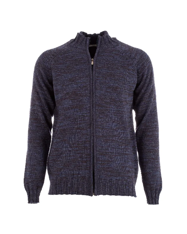 Men Zip Closure High Collar Cardigan - Multicolor Collared Crew Neck Turtle Neck