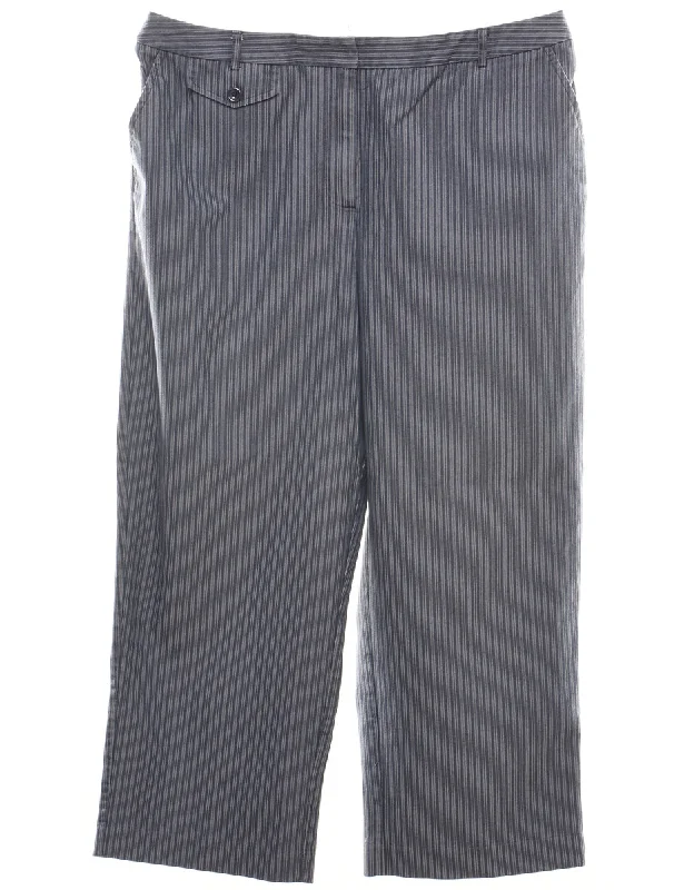 Navy Striped Cropped Trousers - W34 L23 Skinny Trousers Denim Stretchy