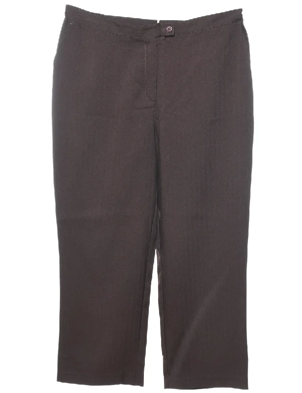 High Waist Dark Brown Cropped Trousers - W37 L28 Trousers Modern Contemporary