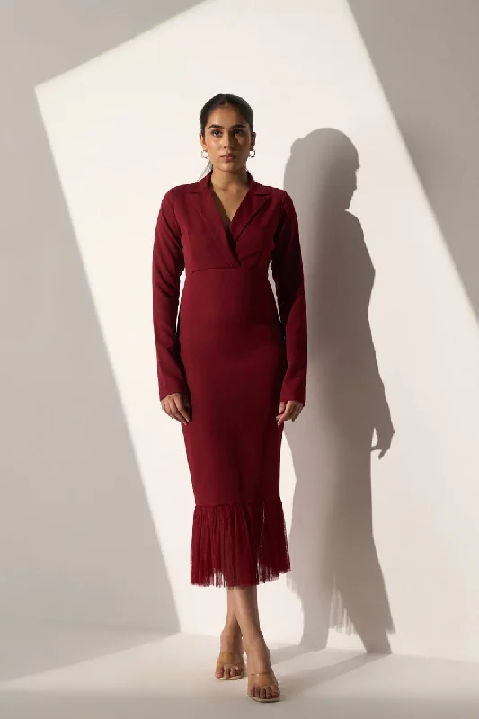 Women's Everyday Maroon Blazer dress Women's Party Jacket
