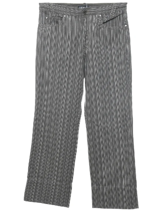Striped Dark Grey Straight-Leg Trousers - W34 L32 Trousers stylish elegant