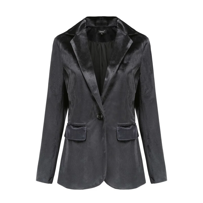 Fashion Vintage Autumn Winter Solid Velvet One Button Blazer Women's Professional Jacket