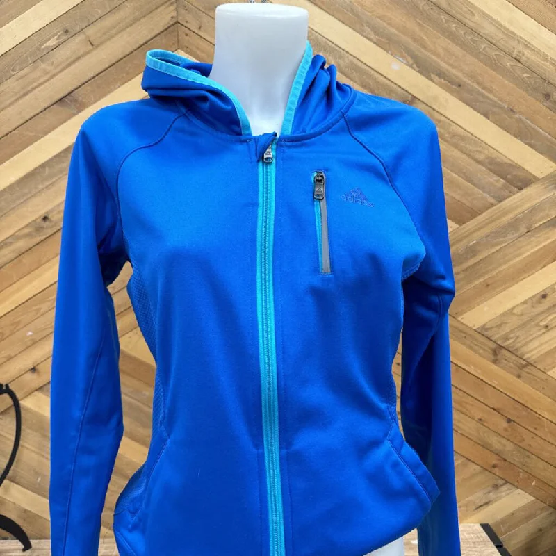 Adidas - Women's Zip-Up Athletic Hoodie: Blue-women-MD Hoodie with Monochrome Minimalist Simple Adidas - Women's Zip-Up Athletic Hoodie: Blue-women-MD Hoodie with Monochrome Minimalist Simple