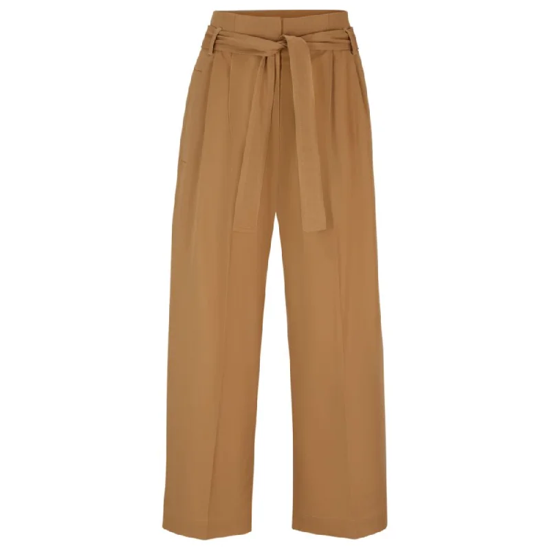 Tapered-fit wide-leg trousers with fabric belt Trousers practical durable
