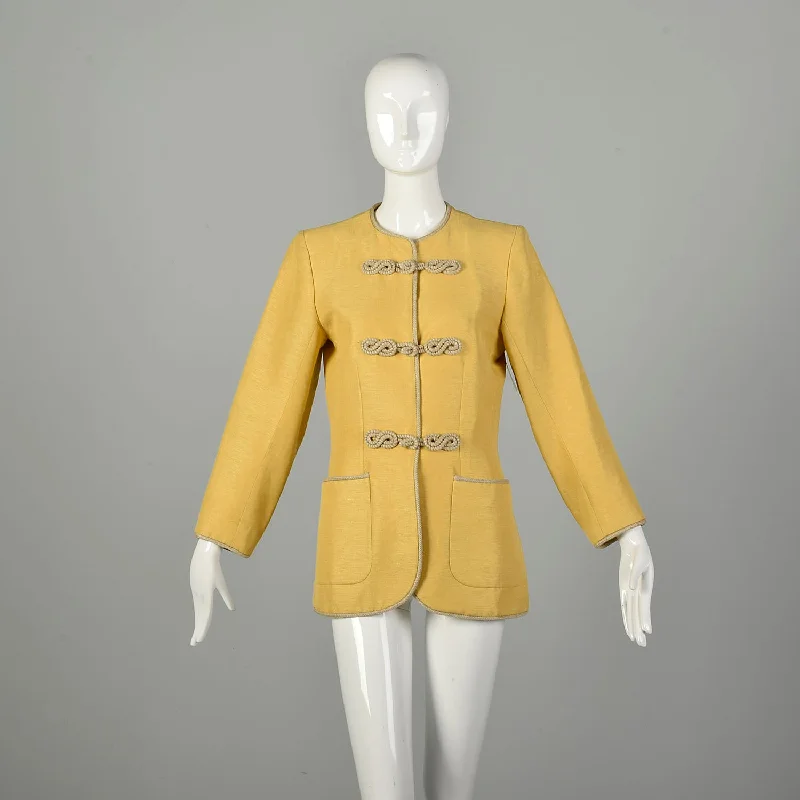 Medium 1980s Yves Saint Laurent Yellow YSL Long Clutch Coat Wool Cashmere Tweed