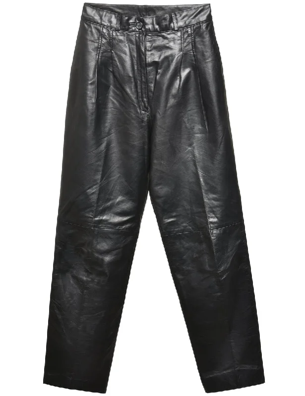 Black Leather Trousers - W22 L27 Trousers Office Stylish