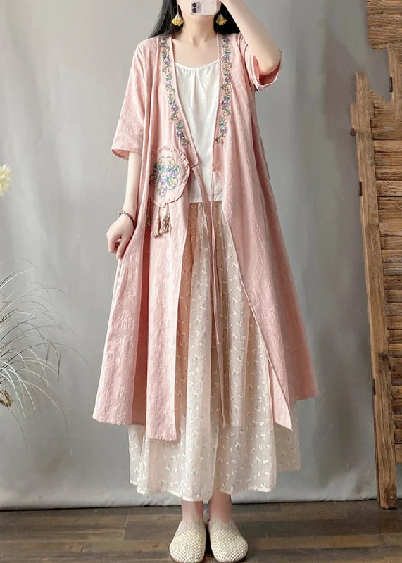 Vintage Pink Embroidered Tassel Long Cardigans Summer Plaid Cardigan Polka Dot Checkered Vintage Pink Embroidered Tassel Long Cardigans Summer Plaid Cardigan Polka Dot Checkered