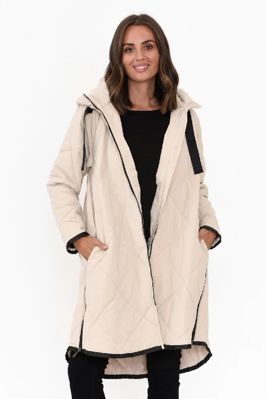 Ramsay Cream Quilted Puffer Coat Tweed Herringbone Houndstooth