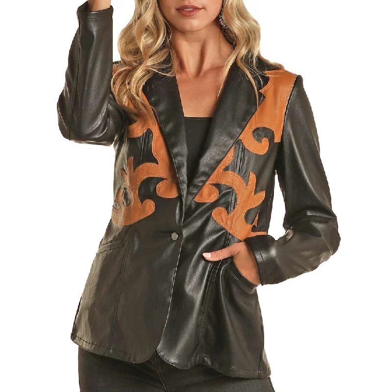 Rock & Roll Cowgirl Women's Faux Leather Blazer Women's Professional Jacket