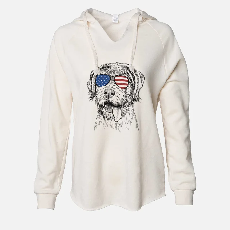 USA Hazel the German Wirehaired Pointer Mix - Cali Wave Hooded Sweatshirt Hoodie with Side Slits Relaxed Casual USA Hazel the German Wirehaired Pointer Mix - Cali Wave Hooded Sweatshirt Hoodie with Side Slits Relaxed Casual