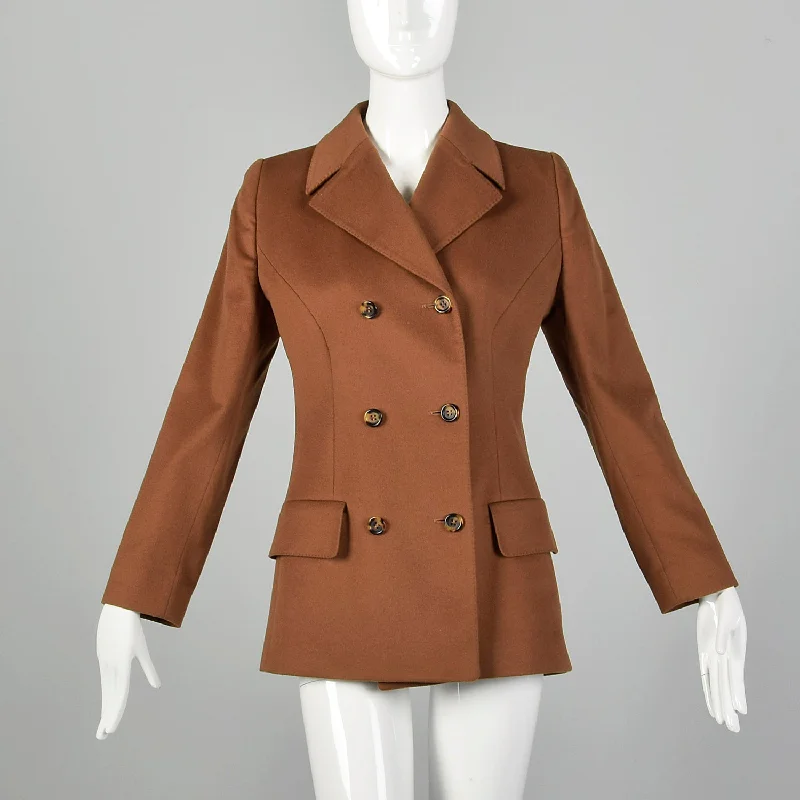 Small-Medium Valentino Brown Cashmere Coat Embroidered Appliqued Beaded